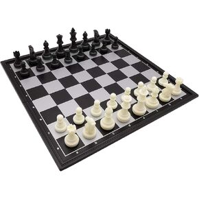 9.8" Magnetic Travel Chess Set for Adults and Kids, with Outdoor Portable Folding Chess Board, Black & White Color