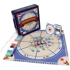 Michigan Rummy Deluxe Board Game Set,Tripoli Board Game,Includes A 27.6in Felt Game Mat, 2 Boxes of Playing Chips (200 Pieces), 1 Deck of Poker,1 Game Instructions,Perfect for Family Game Night