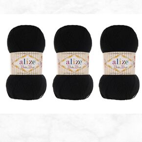 خيوط Alize Baby Best Yarn 90% أكريليك مضاد للوبر 10% مزيج من الخيزران الناعم الكروشيه الحياكة اليدوية مجموعة من 3 شلات 300 جرام 786 ياردة (3 عبوات، أسود نقي - 60) in Saudi Arabia
