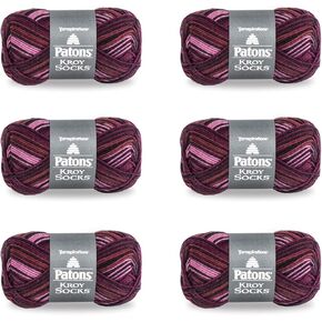 PATONS Kroy Socks Yarn, 6 Pack, Amethyst Stripes 6 Count