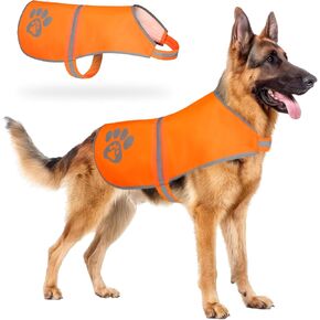 Reflective Dog Safety Vest, High Visibility Dog Vest with Reflective Strips, Adjustable and Durable Nylon Dog Hunting Vest for Night Walks, Hiking, and Outdoor Adventures, Orange (Large)