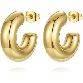 Chunky Gold Hoop Earrings for Women, Lightweight Stainless Steel Teardrop Open Hoops with 18K Real Gold Plated, Hypoallergenic Earrings Trendy Jewelry for Women