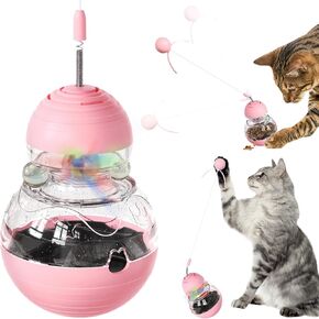 Interactive Cat Toy for Indoor Cats, Cat Treat Puzzle Feeder Kitty Tracking Balls toy-Cat Treat Dispenser,Slow Food Dispenser Feeder Treat Dispensing Feeding Cat Toys for Bored Indoor (PinkA)