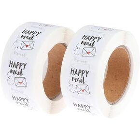 2 Rolls Happy Mail Stickers, 1000 Pcs Adhesive Labels, 1 Inch Round Decorative Sealing Labels, for Christmas Gifts, Halloween Party, Wedding Party Supplies