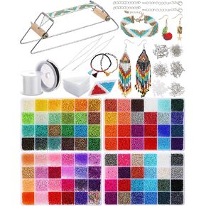 Jexine Bead Loom Kit for Adults 48000 Pcs Beading Loom Supplies with 96 Color 2 mm Glass Seed Bead Bracelets Christmas Jewelry Earring Making Tools Gifts for Girls DIY Craft