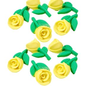 MSCFTFB 100 Pieces Rose with Green Leaf Resin Charms Flower Plastic Beads Flatback Cabochons Embellishment for Jewelry Making Cardmaking Scrapbooking Hair Accessories (Yellow)