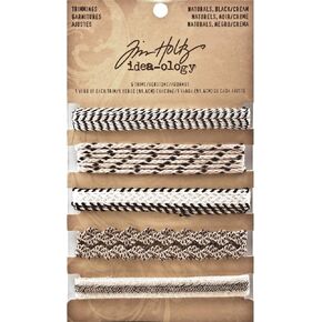 Trimmings by Tim Holtz Idea-ology, 5-Yards, 1 Yard Each, Naturals, Black and Cream, TH93105