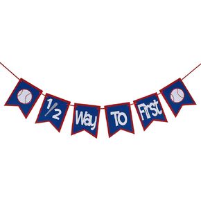 Felt Baseball 1/2 Way To First Banner Half Way To First Banner, Baseball Halfway First Banner for 1/2 Way To First Baseball Theme Birthday Party Decorations