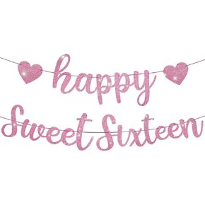 Pre-Strung Gold Sweet 16 Birthday Decorations - Glitter Banner, Happy 16 Years Old Decor Supplies & Photo Backdrop in Saudi Arabia