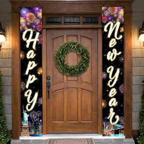 KatchOn, Happy New Year Door Banner - 72x12 Inch | Script Happy New Year Banner, Happy New Years Decorations 2025 | Happy New Year Porch Banner, New Years Eve Banner, New Years Eve Party Supplies 2025