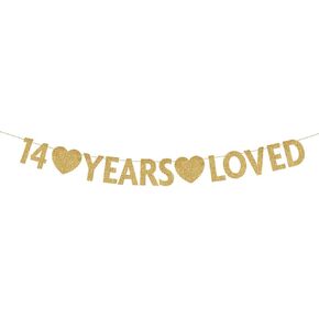 Gold Happy 14th Birthday Banner, Glitter 14 Years Old Boy or Girl Party Decorations, Supplies