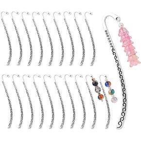 20 Pcs Metal Bookmark Antique Silver Carved Hook Book Mark Vintage Embossed Reading Page Markers Hairpin Pendants Jewelry Making Charms Accessories for Bookworm DIY Crafting Not Including Beads