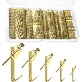 Picture Hooks - 150 PCS Picture Hanging kit with Nails for Drywall Wooden Wall - 5 Sizes Including 10/20/30/50/100lb Picture Hangers Hooks (Silver)