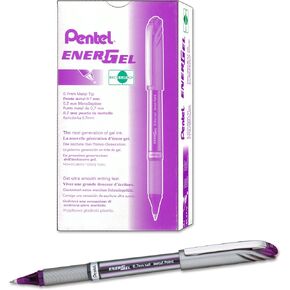 Pentel EnerGel NV Gel Ink Pen, (0.7mm), Medium Point Capped, Metal Tip, Violet Ink, Box of 12 (BL27-V)