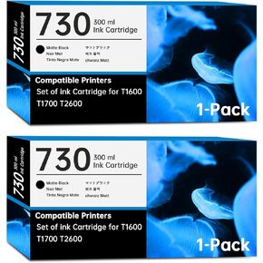 730 Ink Cartridge Matte Black 300ml P2V65A P2V71A Replacement for HP 730 Ink Cartridge Works with Designjet T1600 Designjet T1700 Designjet T2600 Printers, 2 Pack 730 MK Ink Refills