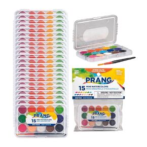 Prang Mini Watercolor Paint Sets, (Bulk Pack of 24) Palette Tray and Brush, 15 Assorted Colors, Art Party Favors, Prizes, Stocking Stuffers
