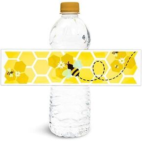 Sparkle and Bash 100 Pack Bumble Bee Water Bottle Labels, Bee Stickers for Water Bottles, Bee Theme Water Bottle Wrapper for Baby Shower and Birthday Party Decorations, 8.5 x 2 Inches