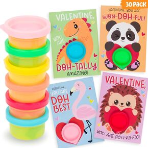 Valentines Day Gifts for Kids -30 Pack Valentines Cards with Playdough for Toddlers Girls Boys Classroom Exchange, Valentines Playdoh Party Favors for Kids School