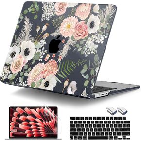 DONGKE for M3 MacBook Air 13.6 Inch Case 2025 2024-2022 A3113 A2681 M2 Touch ID, Plastic Hard Shell & Keyboard Cover & Screen Protector & Type C Adapter for MacBook Air M2 13 inch, Florals in Saudi Arabia