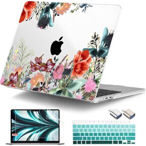 DONGKE for M3 MacBook Air 13.6 Inch Case 2025 2024-2022 A3113 A2681 M2 Touch ID, Plastic Hard Shell & Keyboard Cover & Screen Protector & Type C Adapter for MacBook Air M2 13 inch, Florals