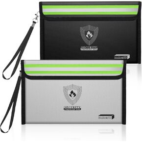 Small Fireproof Money Bag (8.6x 6.3') with Reflective Strip, Metal Zipper & Strap - 2-Pack