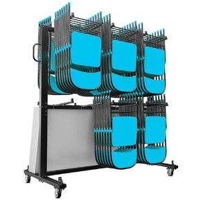 Flash Furniture Hawkins Heavy Duty Folding Table and Chairs Mobile Cart-Locking Wheels, Outdoor Cover, 84 Folding Chairs or 42 Chairs and 12 Tables Capacity, Black