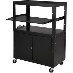 Av Cart, 26 Inch Height 2-Layer Av Cart, Media Cart with Power Strip, Heavy- Duty Av Car with 4 Rolling Casters and 2 Locking Brakes for Presentations Office and Schools