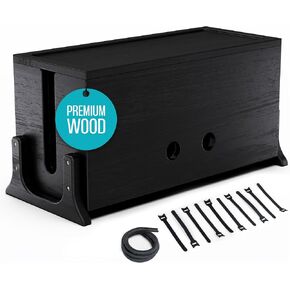 Extra Large Cable Management Box Wood Cord Organizer Box - Cable Box Organizer Cord Box Hider - Power Strip Box Hider Cable Storage Box for Office, TV Wires, Desk Cord Organizer (Solid Acacia) in Kuwait