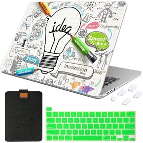 MTAOTAO MacBook Pro 13 Inch Case 2020 Touch Bar & ID Model A2289 A2251 A2338 M1, Durable Plastic Hard Shell Case & Laptop Sleeve Bag & Keyboard Cover 4 in 1 Set, Creative Bulb 1