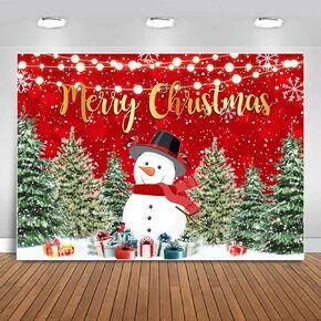 Sensfun Christmas Backdrop for Photography Merry Christmas Banner Party Decorations Winter Snowman Xmas Tree Photo Backdrops Background for Family New Years Eve Supplies Props Wall Indoor Decor 7x5ft