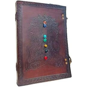 Handmade Leather Journal Notebook Seven Stone Chakra Crystal Healing Large Leather Journal Healing Kundalini Chakra 7 stone Sketchboo Leather Book of Shadows Journal Drawing Art Book Supernatural