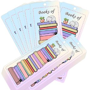 Book Tracker Bookmarks Stacked Books Design Bookmarks Double-Sided Reading Page Markers Bookmarks for Book Lovers 3 x 8 Inch Reading List Bookmark Libraries Reading Cards 50 Pack