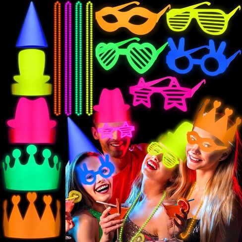 Hungdao 40 جهاز كمبيوتر شخصى النيون الأشعة فوق البنفسجية ضوء أسود حزب رد الفعل تفضل السائبة النيون ورقة توهج حزب اللوازم، نظارات النيون توهج في الظلام ورقة قبعة توهج قلادة لعيد ميلاد حفل زفاف عيد الهالوين in Saudi Arabia