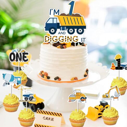 Construction 1st Birthday Decorations Boy, I’m Digging Being 1st Birthday Cupcake Toppers Cake Topper Dump Truck Decors for Boys Construction One Year Old Birthday Decorations in Saudi Arabia