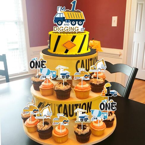 Construction 1st Birthday Decorations Boy, I’m Digging Being 1st Birthday Cupcake Toppers Cake Topper Dump Truck Decors for Boys Construction One Year Old Birthday Decorations in Saudi Arabia
