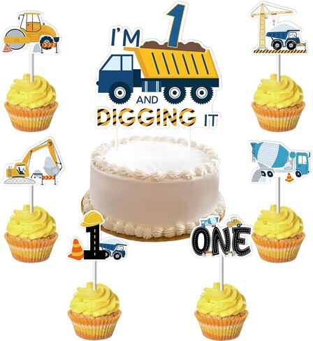 Construction 1st Birthday Decorations Boy, I’m Digging Being 1st Birthday Cupcake Toppers Cake Topper Dump Truck Decors for Boys Construction One Year Old Birthday Decorations in Saudi Arabia