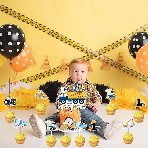 Construction 1st Birthday Decorations Boy, I’m Digging Being 1st Birthday Cupcake Toppers Cake Topper Dump Truck Decors for Boys Construction One Year Old Birthday Decorations in Saudi Arabia