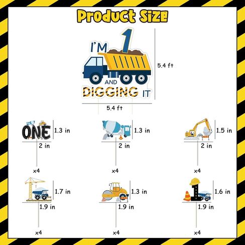Construction 1st Birthday Decorations Boy, I’m Digging Being 1st Birthday Cupcake Toppers Cake Topper Dump Truck Decors for Boys Construction One Year Old Birthday Decorations in Saudi Arabia