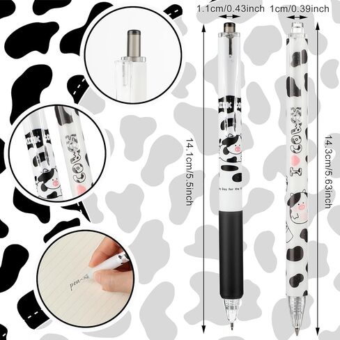 Mabor 12Pcs Cute Cow Pen 0.5mm Cow Print Pens Retractable Gel Pens for Journaling Kawaii Milk Cow Pens for Kids Adults Fine Point Smooth Writing Gel Pens Black Ink for Office School Supplies in Kuwait