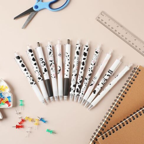 Mabor 12Pcs Cute Cow Pen 0.5mm Cow Print Pens Retractable Gel Pens for Journaling Kawaii Milk Cow Pens for Kids Adults Fine Point Smooth Writing Gel Pens Black Ink for Office School Supplies in Kuwait