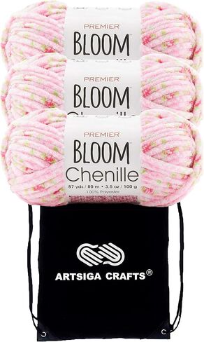 Premier Yarns Bloom Chenille Tulip 2099-09 (3-Skeins - Same Dye Lot) Weight S Bulky #6 Polyester Yarn for Crocheting and Knitting with Project Bag in Kuwait