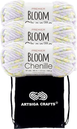 Premier Yarns Bloom Chenille Tulip 2099-09 (3-Skeins - Same Dye Lot) Weight S Bulky #6 Polyester Yarn for Crocheting and Knitting with Project Bag in Kuwait