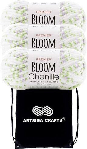 Premier Yarns Bloom Chenille Tulip 2099-09 (3-Skeins - Same Dye Lot) Weight S Bulky #6 Polyester Yarn for Crocheting and Knitting with Project Bag in Kuwait