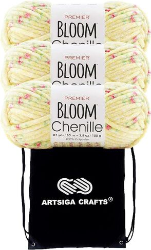 Premier Yarns Bloom Chenille Tulip 2099-09 (3-Skeins - Same Dye Lot) Weight S Bulky #6 Polyester Yarn for Crocheting and Knitting with Project Bag in Kuwait