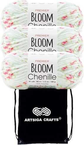 Premier Yarns Bloom Chenille Tulip 2099-09 (3-Skeins - Same Dye Lot) Weight S Bulky #6 Polyester Yarn for Crocheting and Knitting with Project Bag in Kuwait