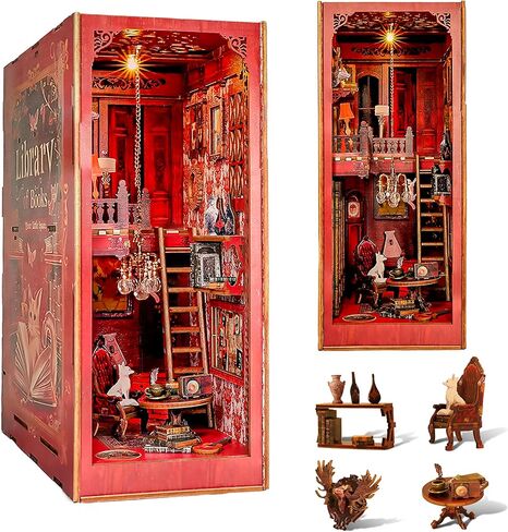 KAAYEE DIY Book Nook Kit، لغز خشبي ثلاثي الأبعاد مصغر لرف الكتب مع ضوء LED، مجموعات زوايا الكتب للبالغين في سن المراهقة، مجموعة بيت الدمى in Kuwait