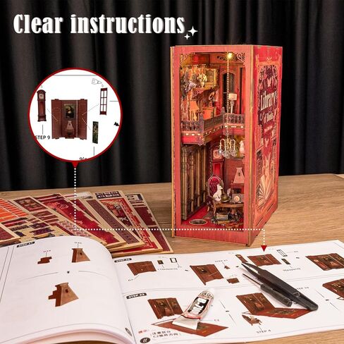 KAAYEE DIY Book Nook Kit، لغز خشبي ثلاثي الأبعاد مصغر لرف الكتب مع ضوء LED، مجموعات زوايا الكتب للبالغين في سن المراهقة، مجموعة بيت الدمى in Kuwait