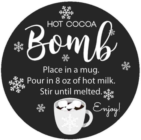 1.9 Inch Stickers Hot Cocoa Bomb Instructions 60 Labels (Black-White) in Kuwait