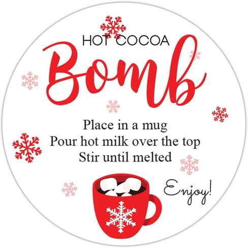 1.9 Inch Stickers Hot Cocoa Bomb Instructions 60 Labels (Black-White) in Kuwait