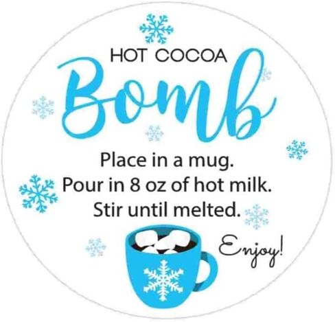 1.9 Inch Stickers Hot Cocoa Bomb Instructions 60 Labels (Black-White) in Kuwait